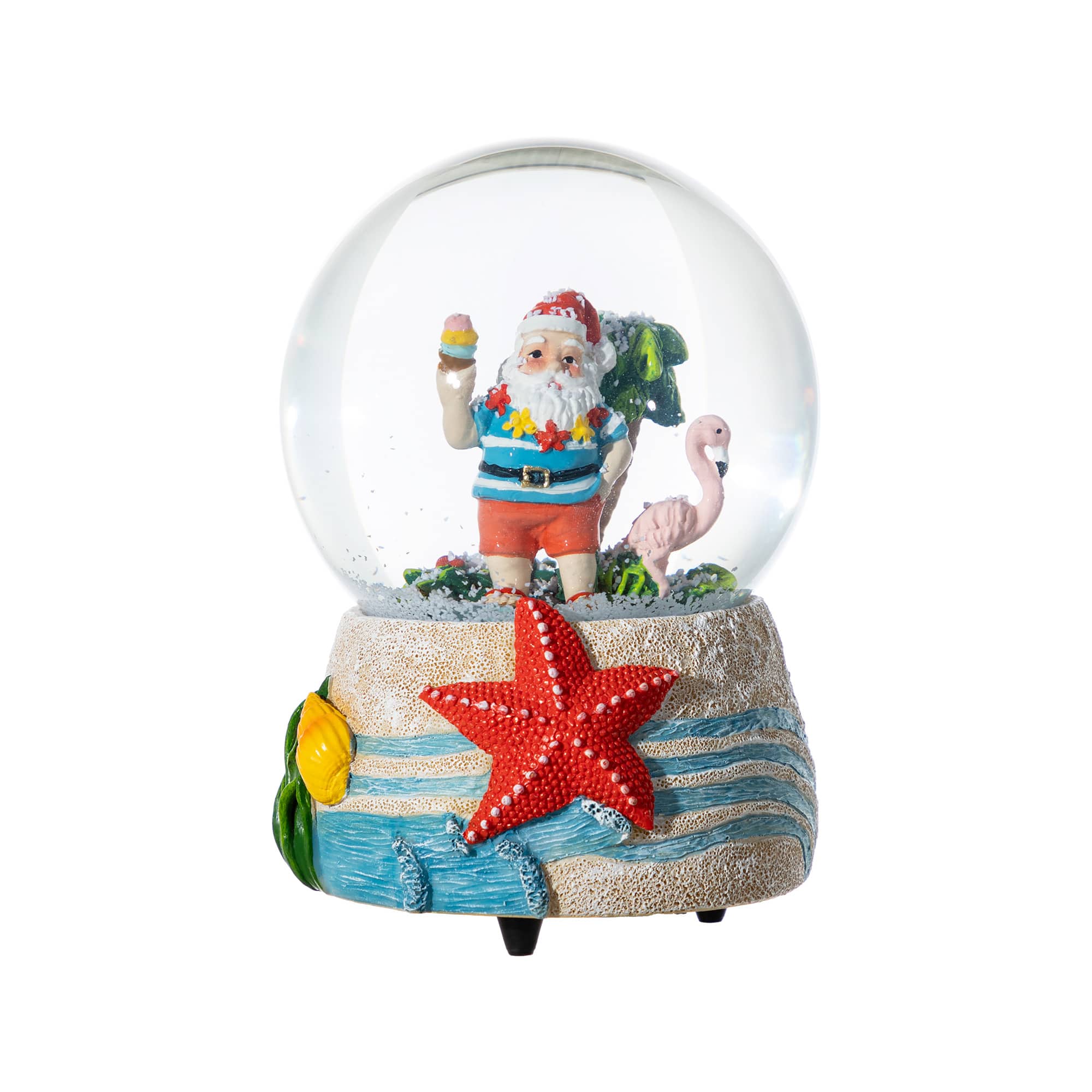 Glitzhome® 100mm Christmas Resin Musical Snowflakes Santa on Vacation Waterglobe